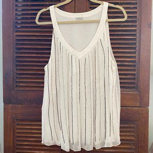 SOLD****Tristan White Chiffon Top with Bead Detail
